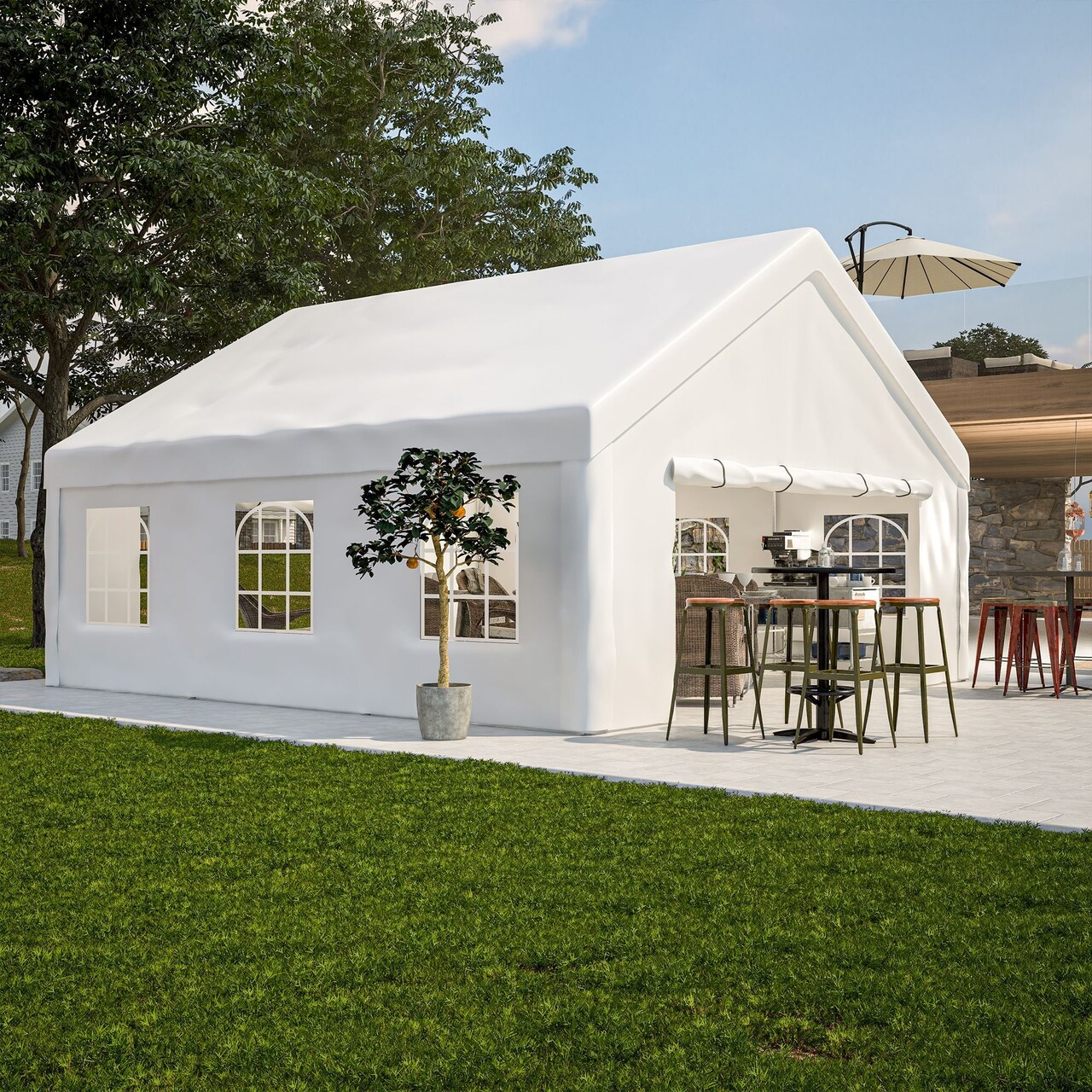 Edge Collections - 20' x 20' - White - Spacious Outdoor Party Canopy with Removable Sidewalls - 1 Piece
